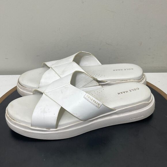 Cole Haan White Leather Criss Cross Platform Slide Sandals Casual Women 10 B - Picture 5 of 11